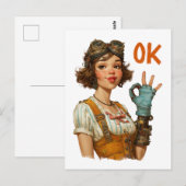 Carte Postale Fille Steampunk geste OK confiant (Devant / Derrière)
