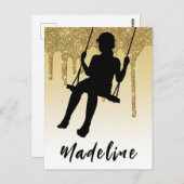 Carte Postale Fille sur balançoire Gold Glitter Drip Ombre    (Devant / Derrière)