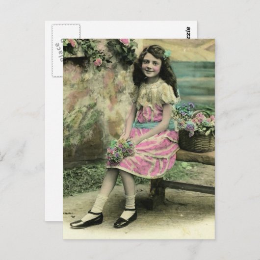 Carte Postale Fille sur banc (Devant / Derrière)