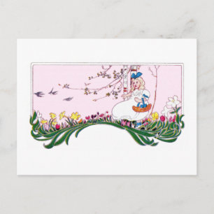 Carte Postale Fille sur Flower Hill au printemps
