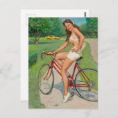 Carte Postale Fille sur la ceinture de vélo vers le haut (Devant / Derrière)