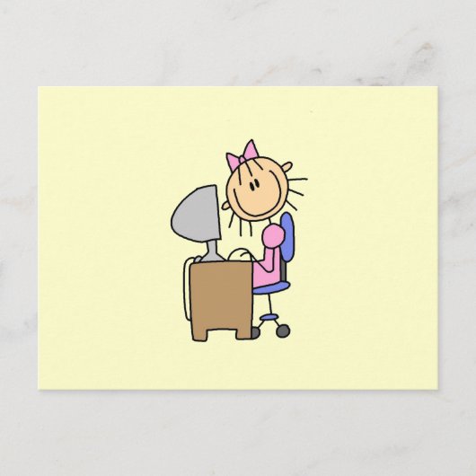 Carte Postale Fille sur ordinateur (Devant)
