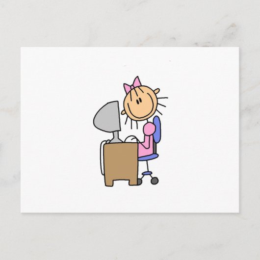 Carte Postale Fille sur ordinateur (Devant)