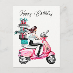 Carte Postale Fille sur scooter 
