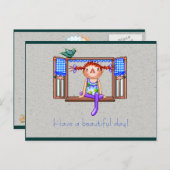 Carte Postale Fille sur une fenêtre Sill Pixel Art (Devant / Derrière)