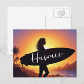 Carte Postale Fille surfeuse d'Hawaï sur la plage (Devant / Derrière)