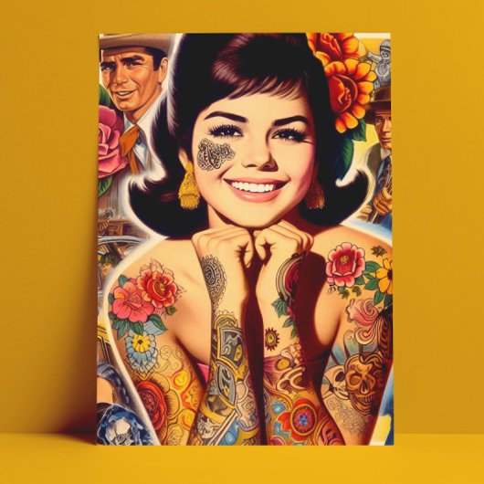 Carte Postale Fille tatouée old school