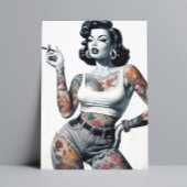 Carte Postale Fille tatouée rétro