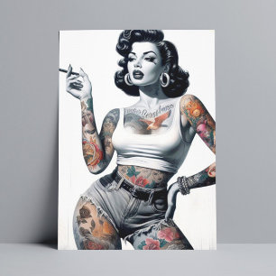 Carte Postale Fille tatouée rétro