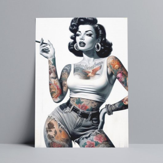 Carte Postale Fille tatouée rétro