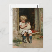 Carte Postale Fille tenant mignonne chiot Vintage (Devant / Derrière)