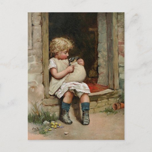 Carte Postale Fille tenant mignonne chiot Vintage (Devant)