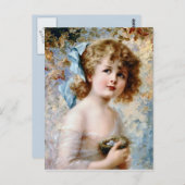 Carte Postale Fille tenant un nid (Devant / Derrière)