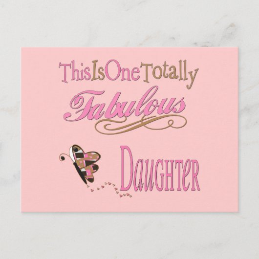 Carte Postale Fille Totaleement Fabuleuse avec Papillon Rose (Devant)