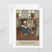 Carte Postale Fille vérifiant ses chaussures pleines de bonbons (Devant / Derrière)