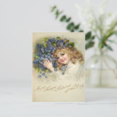 Carte Postale Fille Vintage 1904 Violettes Anniversaire  (Debout devant)