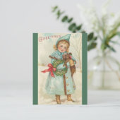 Carte Postale Fille Vintage avec chien Noël (Debout devant)