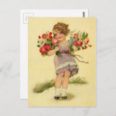 Carte Postale Fille vintage des fleurs de printemps (Devant / Derrière)