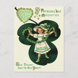 Carte Postale Fille vintage guirlande de trèfle Saint Patrick jo