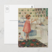 Carte Postale Fille vintage, Lave-linge Linge (Devant / Derrière)