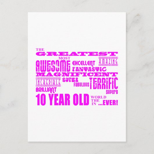 Carte Postale Filles 10e anniversaire : Rose Plus grand 10 ans (Devant)