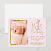 Carte Postale Filles 1er anniversaire invitation, parties scinti (Devant / Derrière)