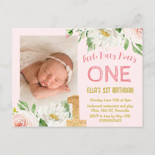 Carte Postale Filles 1er anniversaire Invitation photo, jolie ON