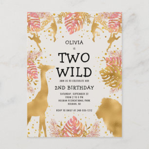 Carte Postale Filles 2e anniversaire fête Pink Gold Ecru Safari
