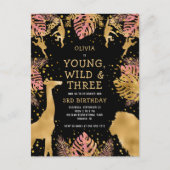 Carte Postale Filles 3e anniversaire fête rose or noir Safari (Devant)