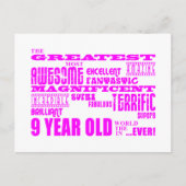 Carte Postale Filles 9e anniversaire : rose plus grand 9 ans (Devant)