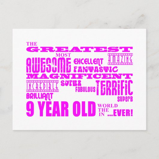 Carte Postale Filles 9e anniversaire : rose plus grand 9 ans (Devant)