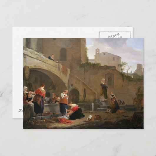 Carte Postale Filles à déchets près d'une fontaine romaine (Devant / Derrière)