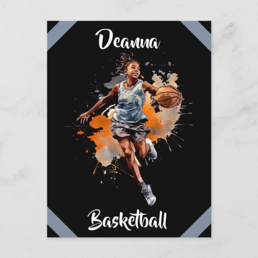 Carte Postale Filles Basketball Aquarelle Personnalisée (Devant)