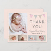 Carte Postale Filles bébé merci, faire-part de naissance rose (Devant / Derrière)