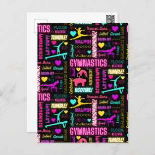Carte Postale Filles colorées Gymnastique Glossaire Typographie
