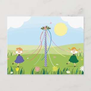 Carte Postale Filles dansant autour de Maypole