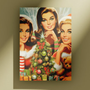 Carte Postale Filles de Noël Rétro