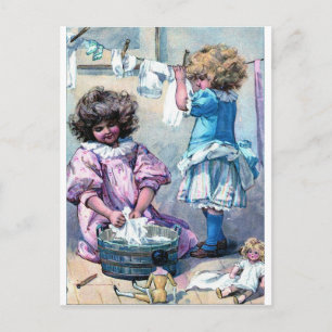 Carte Postale Filles de peinture vintage lavant les vêtements jo