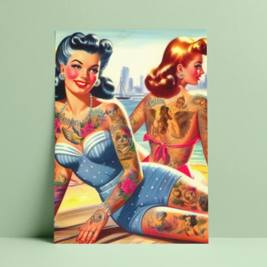 Carte Postale Filles de plage encrées