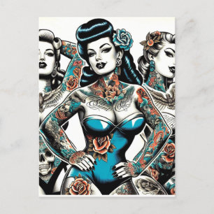 Carte Postale Filles de tatouage vintages