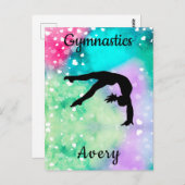 Carte Postale Filles Gymnastique Aquarelle avec Coeurs flottants (Devant / Derrière)