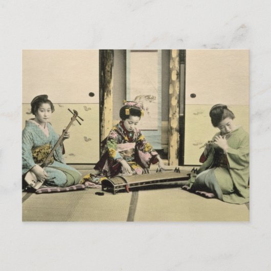 Carte Postale Filles japonaises jouant de la flûte, 'koto' et sa (Devant)