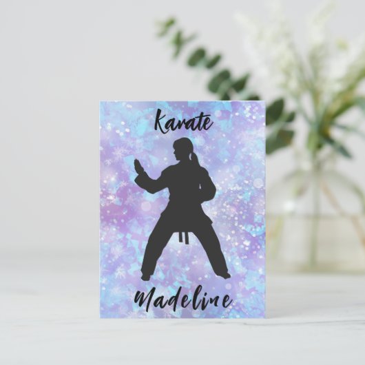 Carte Postale Filles Karate Blue Purple Personnalisé (Debout devant)