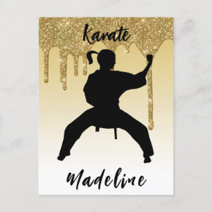 Carte Postale Filles Karaté Position Or Paillettes Dégoulinant O