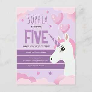 Carte Postale Filles Mignon Licorne Violette Anniversaire Enfant