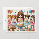 Carte Postale Filles mignonnes Joyeux anniversaire (Devant / Derrière)