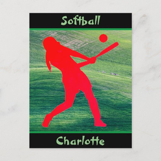 Carte Postale Filles Softball Batter sur Green (Devant)