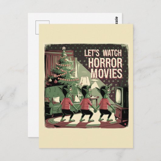 Carte Postale Films d'horreur de Noël Créatures vertes Éffrayant (Devant / Derrière)