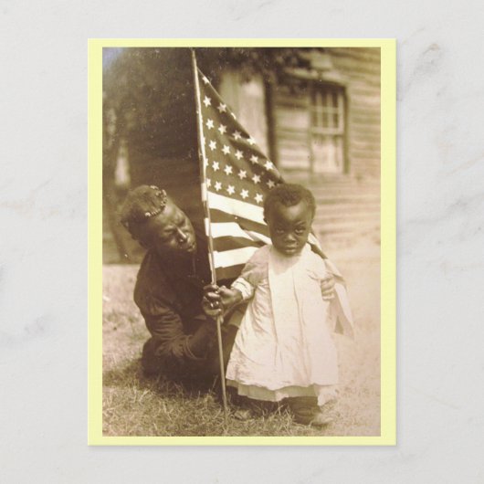 Carte Postale Fils et mère afro-américains, drapeau américain Vi (Devant)