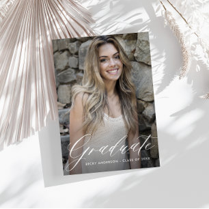 Carte Postale fin de graduation blanche stylisée enregistrer la 